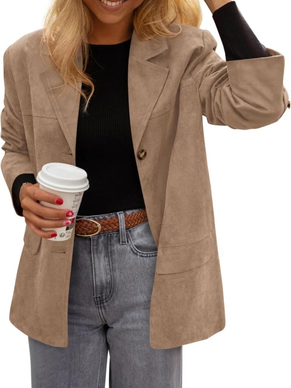 Women’s Khaki Faux Suede Western Blazer Jacket